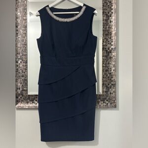 🌟 NEW 🌟 Connected Apparel Navy Blue Pearl Neck Sleeveless Sheath Dress- Size 12